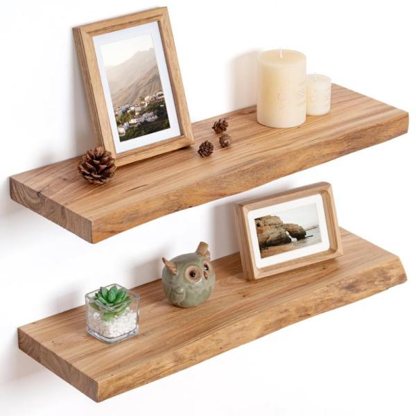 FLYJOE Floating Shelves for Wall Decor, Rustic Solid Elm - MSRP $90