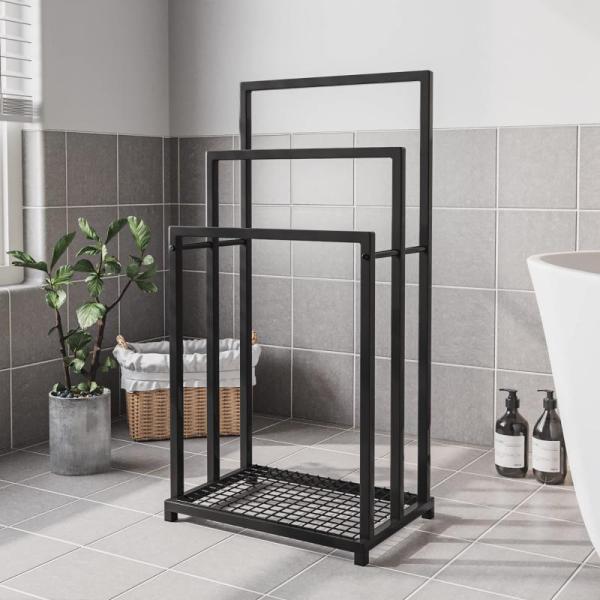 BOFENG 3 Tier Freestanding Black Metal Towel Rack - MSRP $37