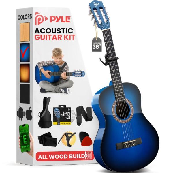 Pyle Beginner Acoustic Guitar Kit, 3/4 Junior Size All Wood - MSRP $74