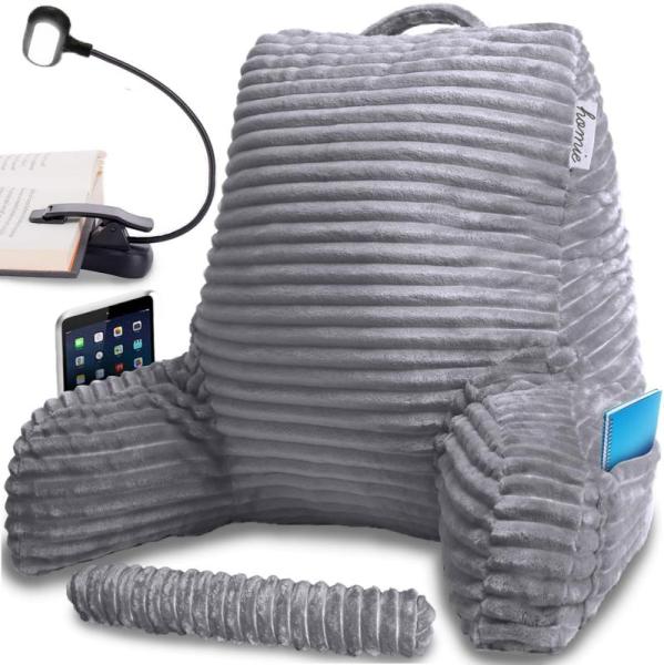 Homie 18" x 31" Gray Reading Pillow with Reading Light and Wrist Support - MSRP $30
