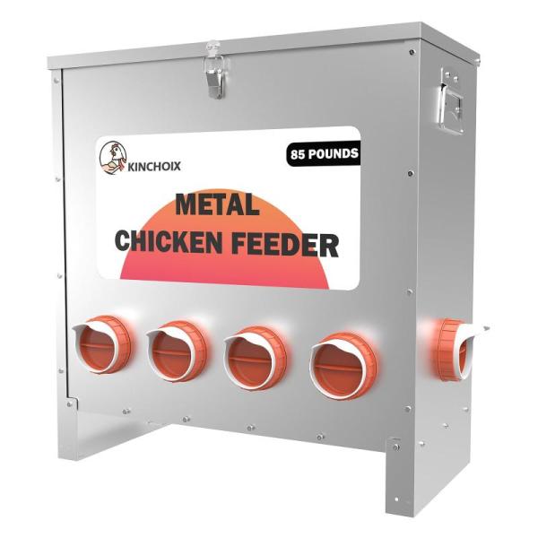 Kinchoix 6-Port Large Capacity 85lbs Metal Automatic Chicken Feeder - MSRP $99