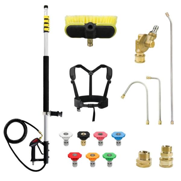 RAYNEL 24ft Telescoping Pressure Washer Extension Wand with Brush Head - MSRP $122