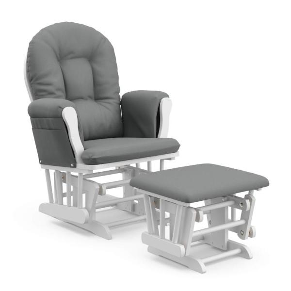 Storkcraft Premium Hoop White Base Gray Cushion Glider and Ottoman - MSRP $174