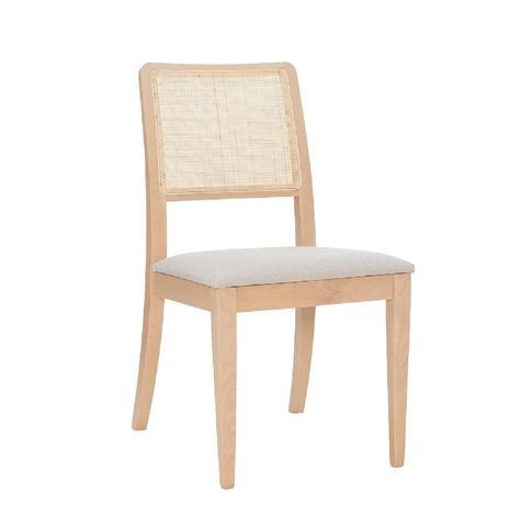 Linon Wood Rattan Back Upholstered Seat Chelsea Side Chair, Natural & Light Grey - MSRP $264