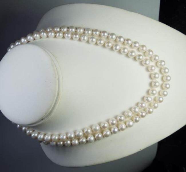 STUNNING DOUBLE STRAND 18" White Akoya PEARL NECKLACE 14K Gold $9,500