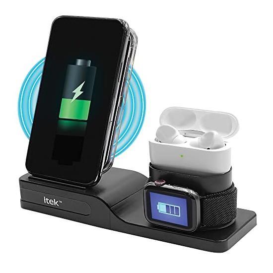 Itek 3-in-1 Qi Wireless Charging Stand USB-C Cable, Black - MSRP $2,159