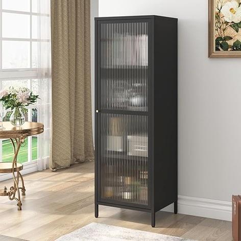 MIOCASA Metal Storage Cabinet with Glass Door, 3 Shelves, Black - MSRP $89