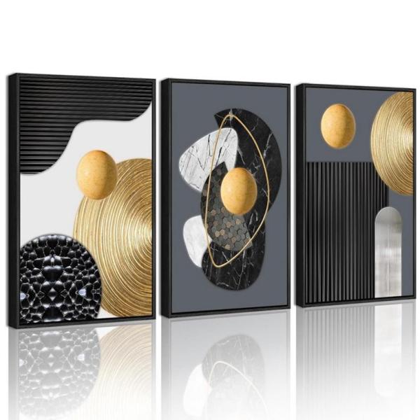 PHOPAGO 24" x 36" 3-Piece Minimalist Abstract Geometry Framed Wall Art - MSRP $105