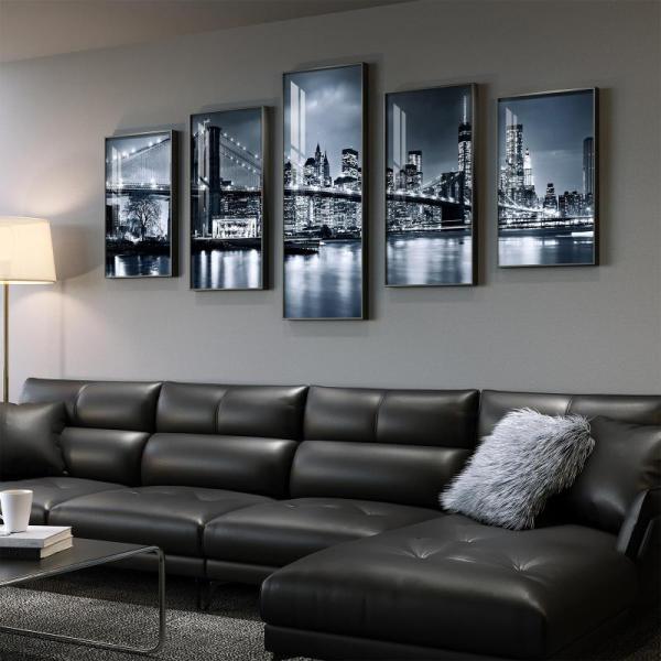 Home - Framed Brooklyn Bridge Wall Art, Crystal Diamond Silver Mirror, Artificial Umbrella Tree - MSRP $13,094