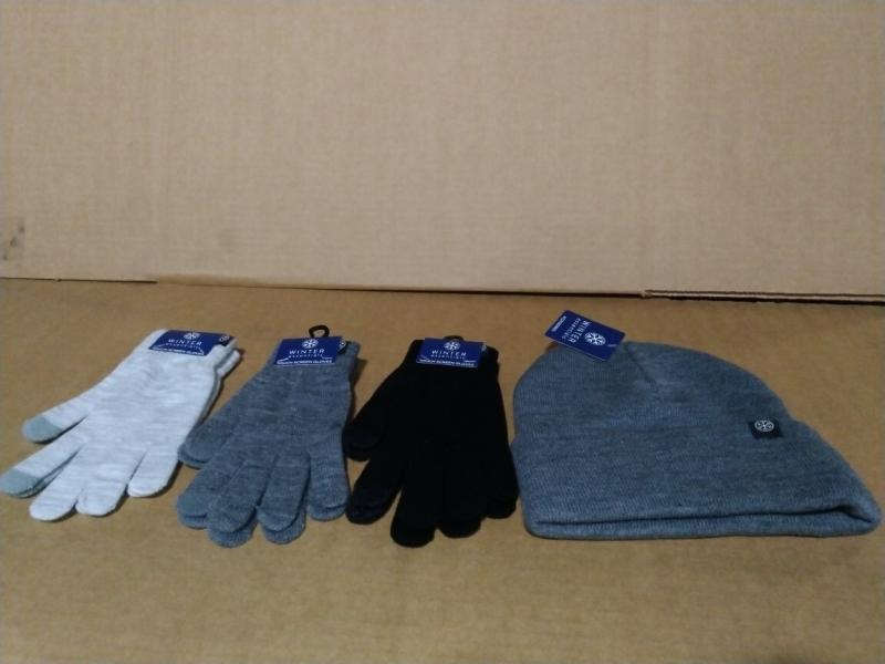 Seasonal - Winter Essentials 2-Piece Gray Hat and Gloves Set, Winter Essentials Kids 2-Piece Set - MSRP $6,543