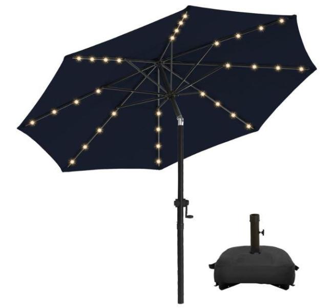 Lawn and Garden - Wikiwiki Solar Led Patio Umbrella with Base, Funsite 6.5ft Pagoda Beach Umbrella - MSRP $1,956