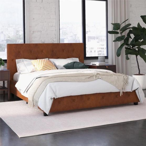 Furniture - Twin over Twin Wood Bunk Bed, Faux Leather Upholstered Platform Bed Frame - MSRP $1,625