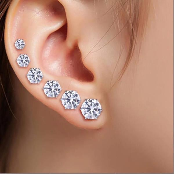 300Pairs- Cubic Zirconia Stud Earrings Stainless Steel CZ 6MM 7MM 8MM