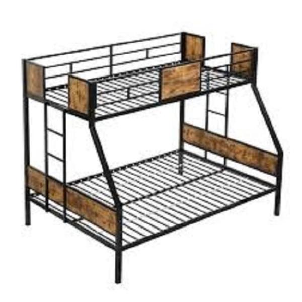 Twin Over Full Metal Bunk Bed with Trundle, No Box Spring Needed, Under Bed Storage, Black & Brown - MSRP $435