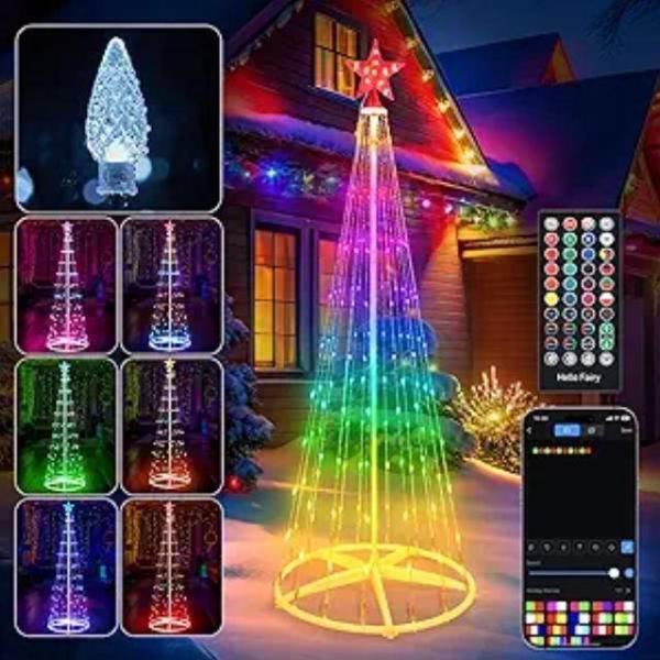 Lawn and Garden - Minetom 6 Ft Smart Christmas Cone Tree, Brightown Lighted Christmas Iridescent Sign Joy - MSRP $4,915