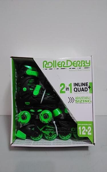 NEW - Roller Derby Green Wire Kids' Adjustable Inline-Quad Combo Skates, Black/Green S (12-2) - Est Retail $44