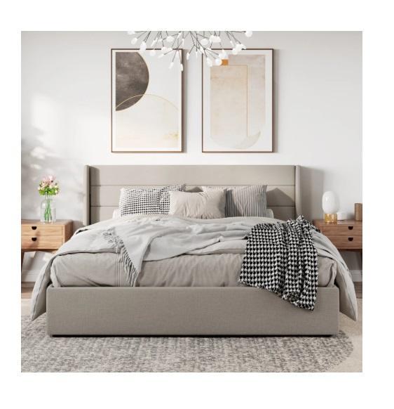 Furniture- Braya Hydraulic Lift Up Storage Upholstered Platform Bed, Syasia 59'' Computer Desk w/3 Drawers -MSRP $1,386