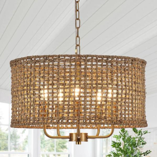 YOMECOO Hand-Woven Rattan Chandelier Vintage Farmhouse Boho - MSRP $114