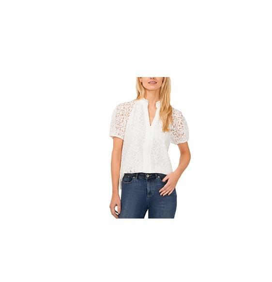 Apparel- CeCe Floral Lace Puff Sleeve Top, Good American Good Classic High Rise Bootcut Jeans - Original MSRP $1,645.48