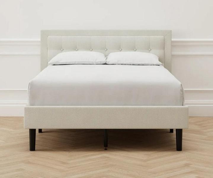 Full Size Bed Frame with Adjustable Headboard, Upholstered Platform Bed with Wood Slats, Heavy Duty - MSRP $128