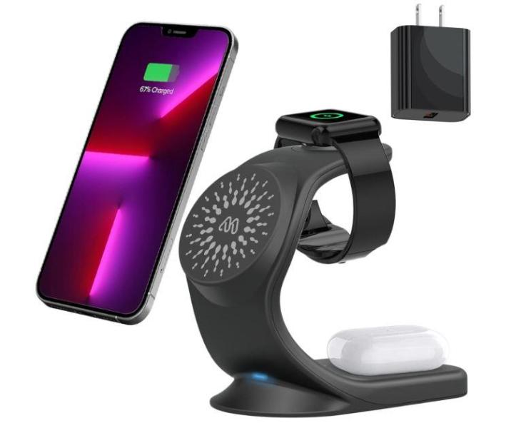 Wireless - 3 in 1 Magsafe Compatible Wireless Charging Station, Soft Liquid Silicone Case for iPhone - MSRP $3,741