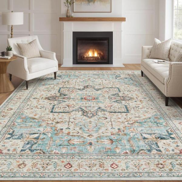 Area Rug Living Room Rugs - 9x12 Washable Boho Rug Vintage - MSRP $117