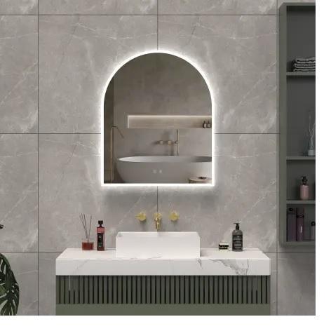 ICO Bath IG1130 Modern Arched Aluminum Frameless Bathroom Wall Mirror with Light - MSRP $508