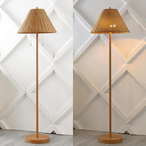 JONATHAN Y JYL3092A Nando 61" 2-Light Coastal Bohemian Iron/Rattan LED Floor Lamp w/Pull-Chain - MSRP $122