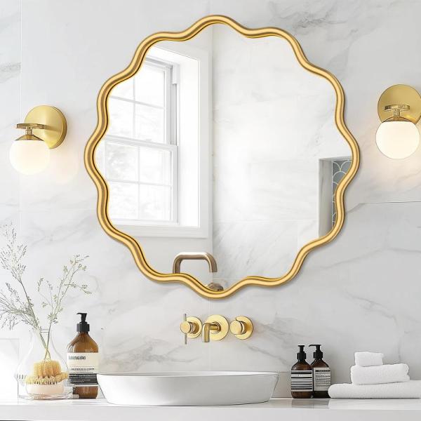 PROHOMEWARE Gold Round Mirror 24 Inch Wavy Bathroom Vanity - MSRP $79