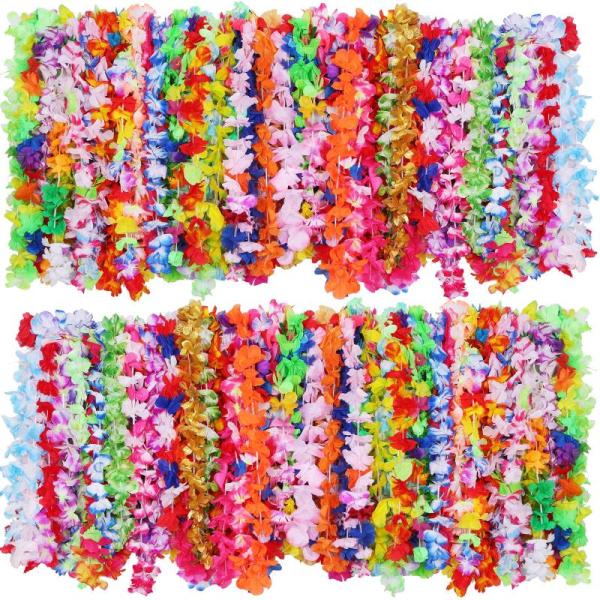 Juinte 200 Pieces Hawaiian Luau Leis Flowers Necklaces - MSRP $45