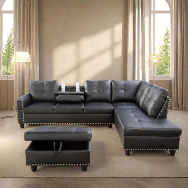 GlasFlength L Shaped Sectional Couch with Ottoman Modern - MSRP $423