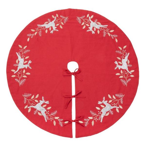 Home Decor - SARO LIFESTYLE Embroidered Reindeer Christmas Tree Skirt, Creative Co-Op Woven Rattan S - MSRP $1,828