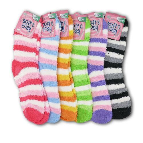 30 Dozen Womens Colorful Soft Fuzzy Crew Slipper Socks With Grip