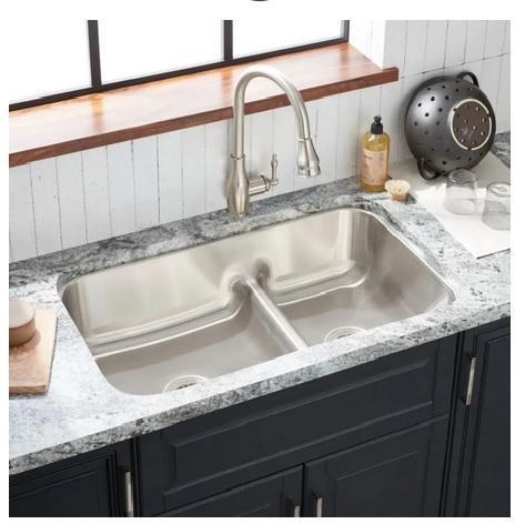 Signature Hardware SHCAURBA3421 Double Basin Stainless Steel Kitchen Sink - MSRP $636