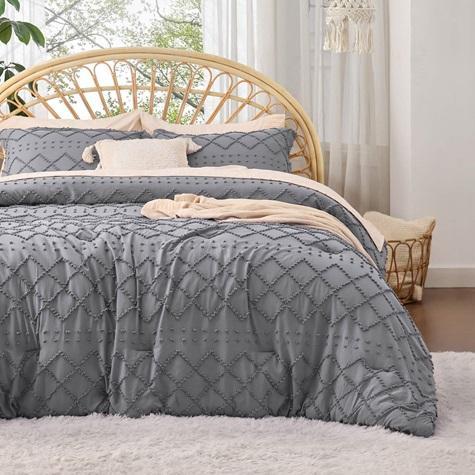 Bedsure Queen Comforter Set - Grey Comforter Boho Tufted - MSRP $36