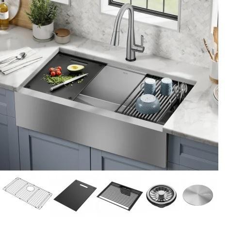 Delta 95C9031-36S-SS Rivet 36” Workstation Farmhouse Apron Front Kitchen Sink - MSRP $779