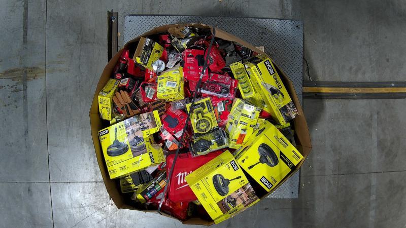Tools & Hardware - Milwaukee Trap Snake 6ft Toilet Auger Drain Snake, RYOBI 7-1/2in Fan, Homelite - Est Retail $4,656