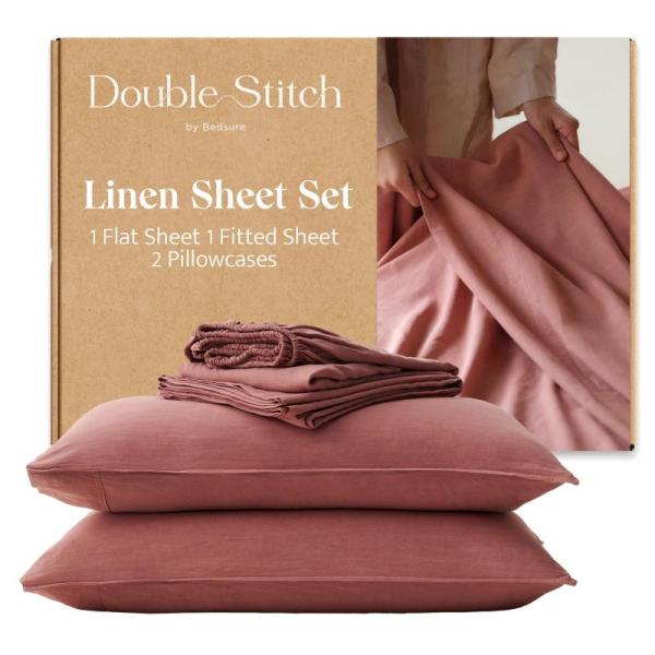 Home- Double Stitch European Flax Linen Sheets Cal King, TEDATATA Storage Bags, jinchan Christmas Curtains -MSRP $9,148