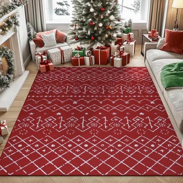 Furniture - JinChan Christmas  Area Rugs, Round Pouf Ottoman, 3 Tier Storage Cart - MSRP $4,934