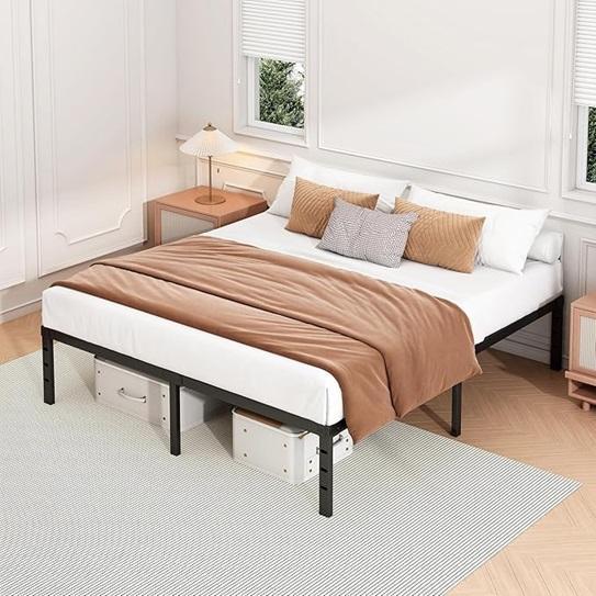 Furniture - Hafenpo 14 Inch Full Bed Frame, WDCOZY White Queen Size Quilt Bedding Sets with Pillow - MSRP $966