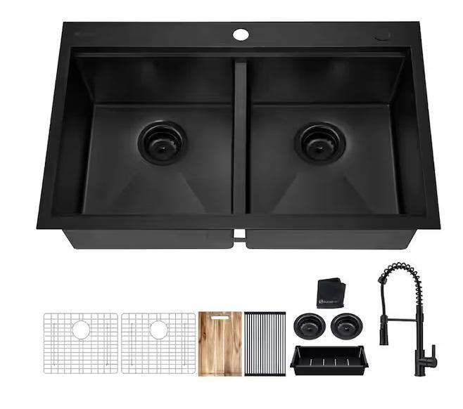 Plumbing- Glacier Bay 33" Drop-In Double Sink, Wayne, HOMEIBRO, HDC, cadeninc, eModernDecor, Furinno -Est Retail $2,652