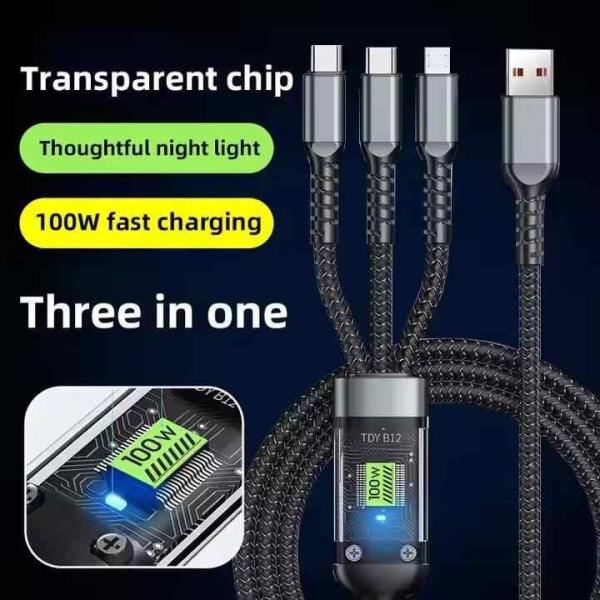 New 220set -3 in 1 Type-C 100W Fast Charging Cable For iPhone &Samsung