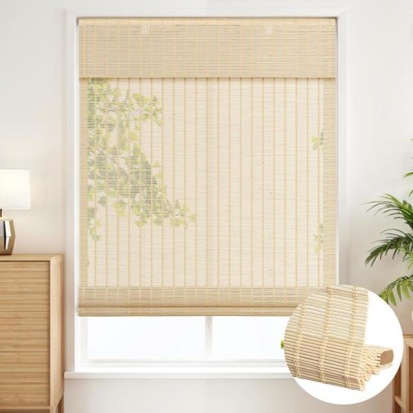 SEEYE Cordless Roman Shades - Natural Bamboo Blinds - MSRP $36