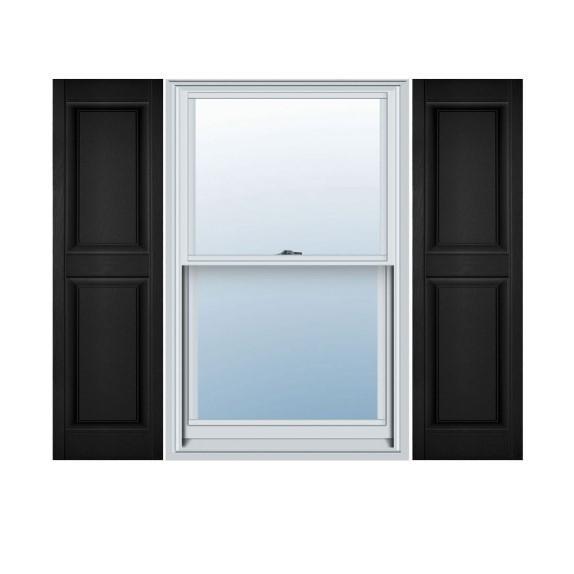 Ekena Millwork LP2S14X05900BL Standard Two Equal Panel Vinyl Window Shutters, 14.75"W x 59"H, Black - MSRP $65