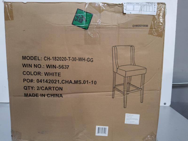 NEW - Flash Furniture Carmel Series 30" High Transitional Tufted Walnut Barstool in White Leather - MSRP $280