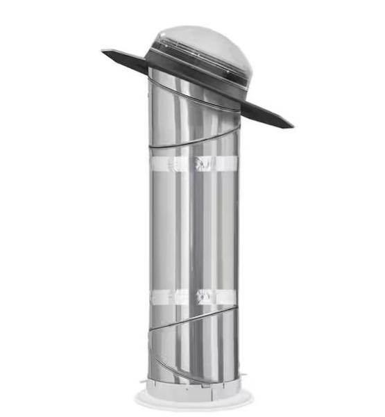 Doors & Windows - Velux 14 in. Acrylic Dome Sun Tunnel Skylight, Genie Belt Drive Rail Extension - Est Retail $4,093