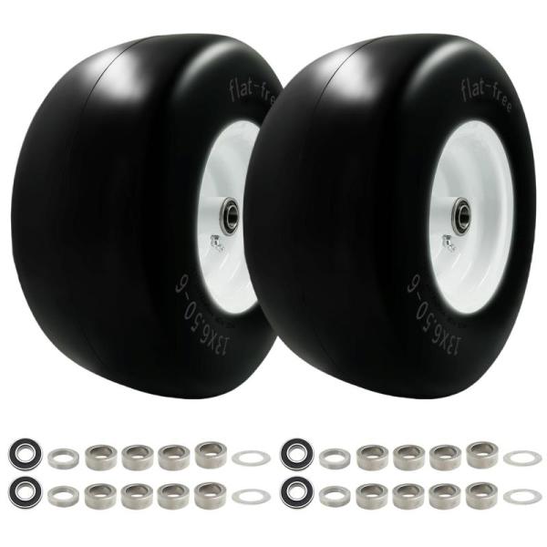 Fenluqi 2 PCS Premium 13x6.5-6 Flat Free Tire Wheel, Lawn Mowers & Zero Turn Mowers - MSRP $109