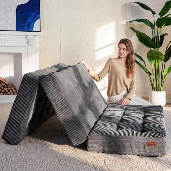 Furniture - MAXYOYO Tri-Fold Full 6in Folding Mattress, Artmaze Clear Acrylic End Table, Tortania 9x12 Rug -MSRP $4,269