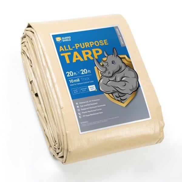 GUARD SHIELD Beige Tarp Heavy Duty Waterproof 20x20 Feet - MSRP $58