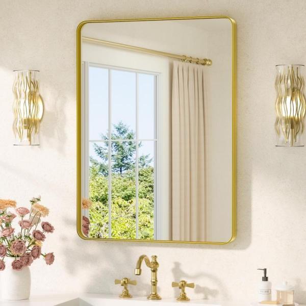 TETOTE Brushed Gold Bathroom Mirror, 24x32 Gold Metal - MSRP $66